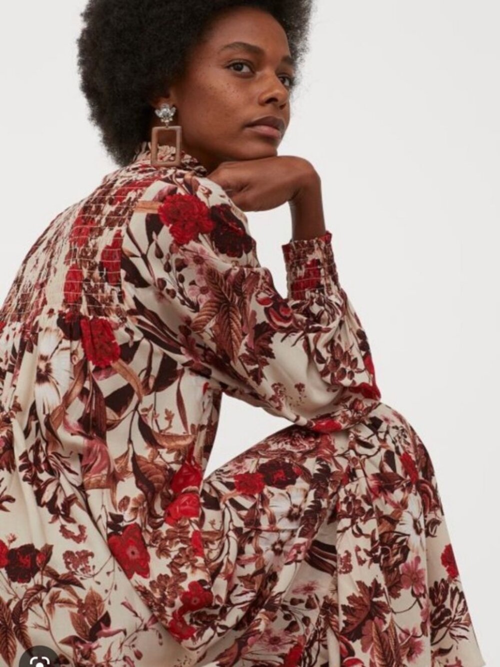 H&M | Botanical Floral Print Oversized Dress with Stand Up Collar NWT